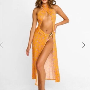 Beach Bunny Swimwear Sadie Orange Floral Midi Dress Beach Coverup Size Medium